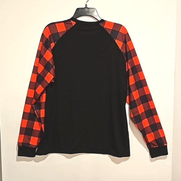 'A glass of holiday cheer' plaid sleeves office holiday party top XXL like new - Picture 3 of 6